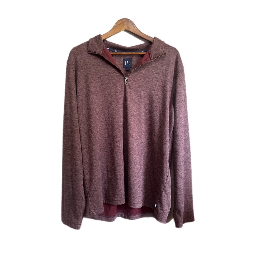 Gap Quarter Zip Pullover Mens Large Burgundy Excellent Heathered Marl Knit
